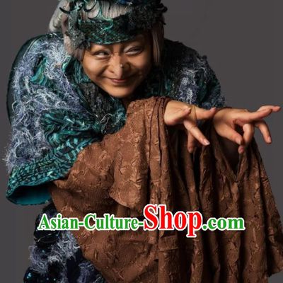 Chinese Shaoxing Opera Elderly Female Dress Garment and Headdress Dong Jun Qu Qi Yue Opera Land Shiva Apparels Costumes