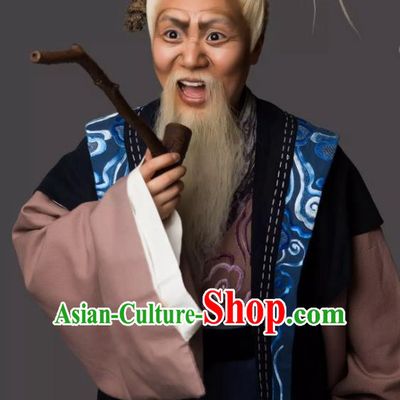 Dong Jun Qu Qi Chinese Yue Opera Old Man Apparels Costumes and Headwear Shaoxing Opera Elderly Male Garment