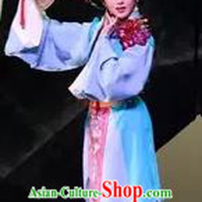 Chinese Shaoxing Opera Country Girl Blue Dress Garment and Headdress Dong Jun Qu Qi Yue Opera Hua Tan Apparels Costumes