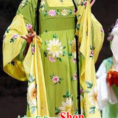 Chinese Kun Opera Court Lady Green Dress The Palace of Eternal Youth Costumes Peking Opera Hua Tan Actress Apparels Garment and Headpieces
