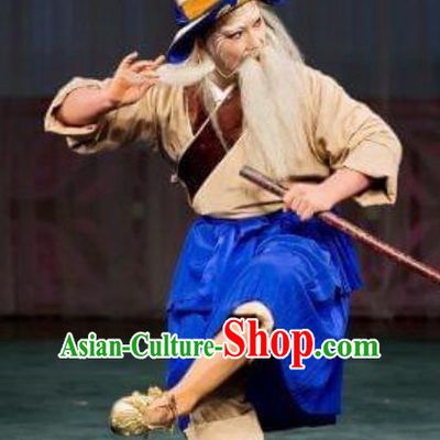 Chinese Classical Beijing Opera Fisherman Apparels The Autumn River Peking Opera Elderly Male Costumes and Headwear
