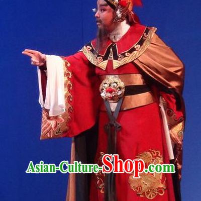 Chinese Shaoxing Opera Martial Men Costumes Yue Opera Shuang Fei Yi Garment Elderly Male King Apparels and Headwear