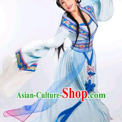 Chinese Shaoxing Opera Hua Tan Blue Dress Shuang Fei Yi Apparels Yue Opera Wang Yanmei Garment Young Female Costumes and Headdress