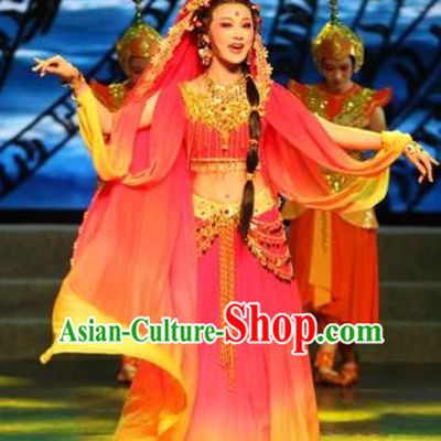 Chinese Shaoxing Opera Dance Dress Apparels and Headdress The Love of Maritime Silk Road Yue Opera Actress Garment Young Lady Costumes