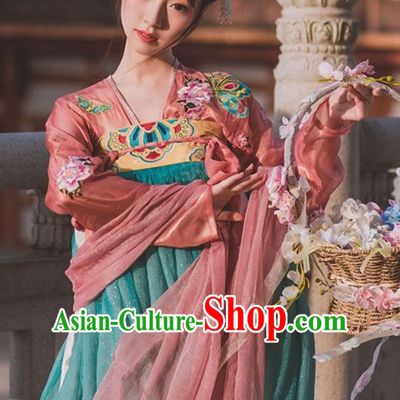 Traditional Chinese Tang Dynasty Court Lady Embroidered Garment Ancient Royal Princess Hanfu Dress Historical Costumes for Women