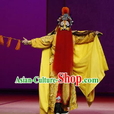 Chinese Classical Kun Opera The Purple Hairpin Wusheng Yellow Apparels Peking Opera Martial Male Costumes Garment and Headwear