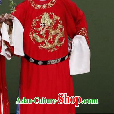 Chinese Classical Kun Opera Scholar Young Male Wedding Garment The Purple Hairpin Peking Opera Bridegroom Red Costumes and Hat