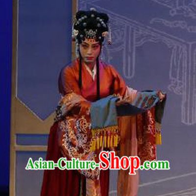 Chinese The Purple Hairpin Kun Opera Female Costumes Peking Opera Garment Red Dress Apparels and Hair Accessories