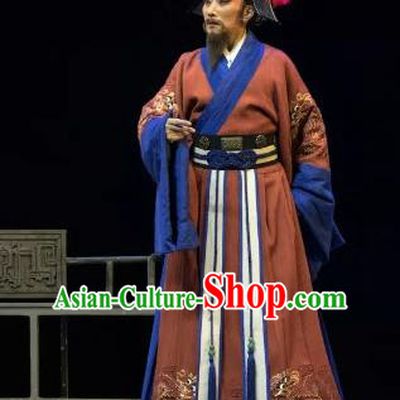Chinese Yue Opera Elderly Male Costumes and Headwear Shaoxing Opera Wang Yangming Laosheng Garment Apparels Official Clothing