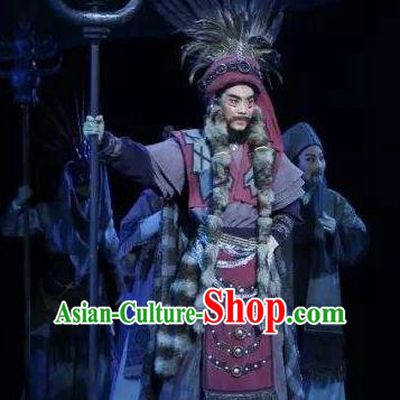 Wang Yangming Chinese Yue Opera Laosheng Costumes and Headwear Shaoxing Opera Eldely Male Garment Chieftain Apparels