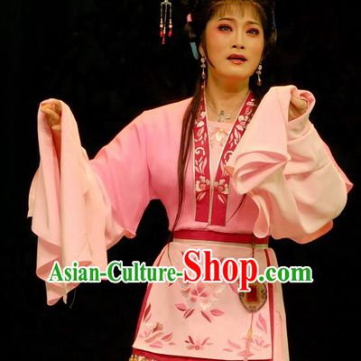 Chinese Shaoxing Opera Young Female Pink Dress Costumes and Headpieces Empress Remarry Yue Opera Queen Chong Xiu Garment Apparels