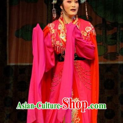 Chinese Shaoxing Opera Queen Rosy Dress Costumes Apparels and Headdress Empress Remarry Yue Opera Hua Tan Chong Xiu Garment