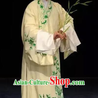 Chinese West Wing to Remember Classical Kun Opera Young Male Costumes Garment and Hat Peking Opera Xiao Sheng Yu Shuye Yellow Robe Apparels