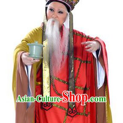 Lu Yu Wen Cha Chinese Yue Opera Elderly Male Costumes Apparels and Headwear Shaoxing Opera Monk Cassock Garment