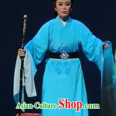 Chinese Yue Opera Scholar Wang Xianzhi Blue Robe Wu Yi Lane Garment and Headwear Shaoxing Opera Xiaosheng Young Male Apparels Costumes