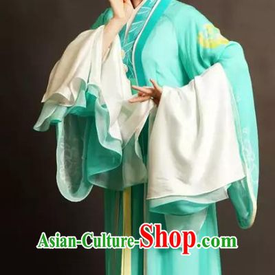 Chinese Shaoxing Opera Young Female Xi Daomao Green Dress Costumes and Headpieces Wu Yi Lane Yue Opera Hua Tan Apparels Actress Garment