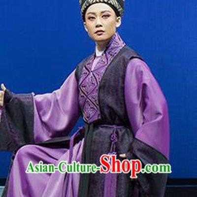 Su Qin Chinese Yue Opera Young Male Scholar Purple Apparels and Hat Shaoxing Opera Xiaosheng Niche Garment Costumes