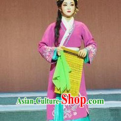Chinese Shaoxing Opera Hua Tan Purple Dress Costumes and Headpieces Su Qin Yue Opera Young Female Country Woman Garment Apparels