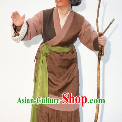 Chinese Shaoxing Opera Elderly Female Dress Ren Heart Medicine Hua Tan Costumes and Headdress Yue Opera Apparels Old Woman Garment