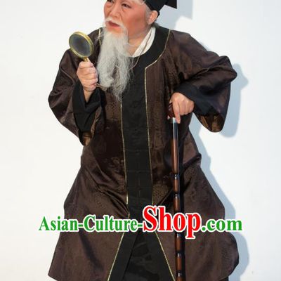 Chinese Yue Opera Old Physician Costumes and Headwear Ren Heart Medicine Shaoxing Opera Laosheng Elderly Male Garment Apparels