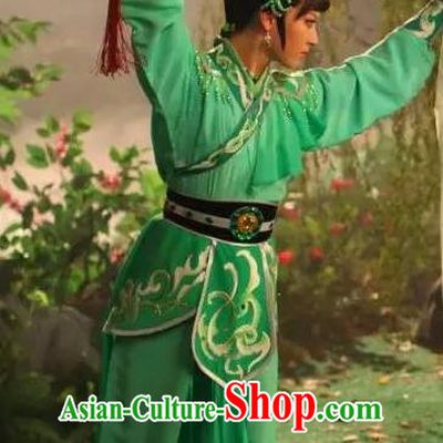 Chinese Shaoxing Opera Martial Female Garment Costumes and Headpieces Legend of White Snake Yue Opera Wudan Green Dress Apparels