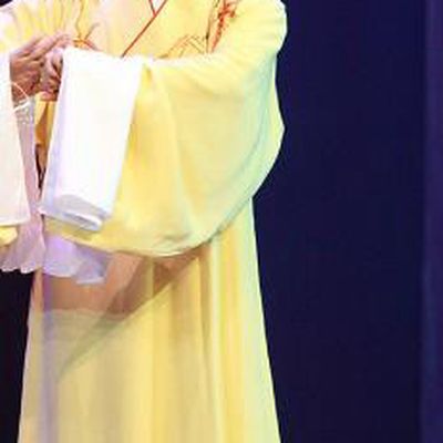 Legend of White Snake Chinese Yue Opera Scholar Apparels Costumes and Headwear Shaoxing Opera Young Male Xu Xian Embroidered Yellow Robe Garment