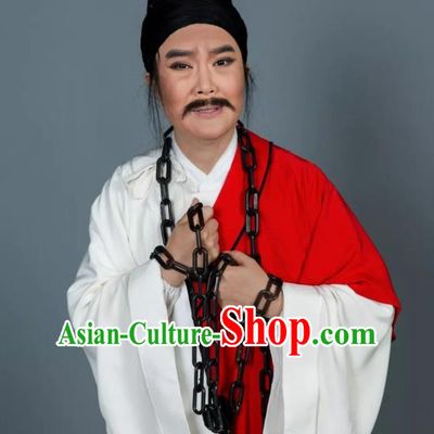 Baozheng Tears Chinese Yue Opera Prisoner Apparels and Headwear Shaoxing Opera Middle Age Male Garment Costumes
