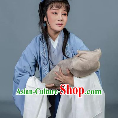 Chinese Shaoxing Opera Tsing Yi Dress Baozheng Tears Hua Tan Costumes and Headpieces Yue Opera Distress Maiden Garment Apparels