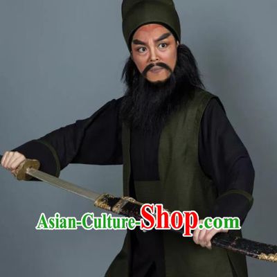 Baozheng Tears Chinese Yue Opera Wusheng Apparels and Hat Shaoxing Opera Martial Man Zhang Long Garment Costumes