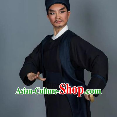 Chinese Yue Opera Martial Man Swordsman Apparels and Hat Shaoxing Opera Wusheng Garment Baozheng Tears Bodyguard Wang Chao Costumes