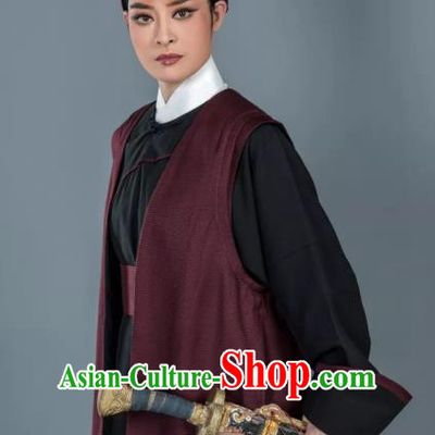 Chinese Yue Opera Baozheng Tears Martial Man Apparels and Hat Shaoxing Opera Wusheng Garment Bodyguard Swordsman Ma Han Costumes