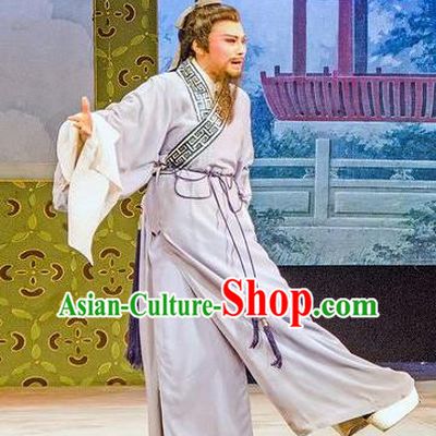 Hua Zhong Jun Zi Chinese Yue Opera Elderly Male Apparels and Headwear Shaoxing Opera Laosheng Garment Costumes