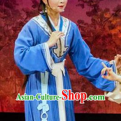 Chinese Shaoxing Opera Young Female Blue Dress Apparels Costumes and Hair Accessories Yue Opera Hua Zhong Jun Zi Actress Garment