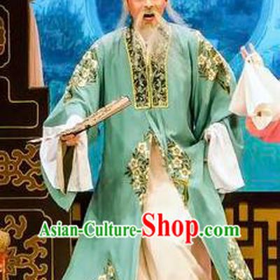 Hua Zhong Jun Zi Chinese Yue Opera Elderly Male Apparels and Headwear Shaoxing Opera Laosheng Li Jiusheng Garment Costumes