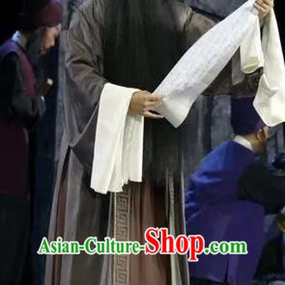 Chinese Yue Opera Elderly Male Baozheng Tears Apparels and Hat Shaoxing Opera Laosheng Garment Costumes