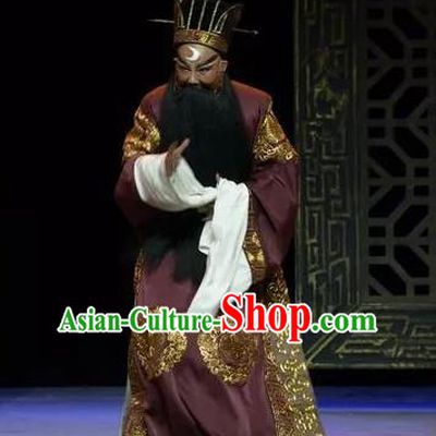 Chinese Yue Opera Laosheng Elderly Male Baozheng Tears Apparels and Hat Shaoxing Opera Garment Costumes Official Robe Vestment