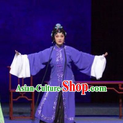 Chinese Shaoxing Opera Hua Tan Purple Dress Costumes and Headpieces Tuan Yuan Zhi Hou Yue Opera Distress Maiden Garment Apparels