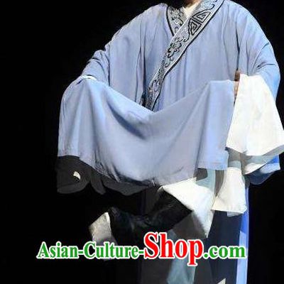 Chinese Yue Opera Tuan Yuan Zhi Hou Xiaosheng Shi Qiaosheng Costumes and Hat Shaoxing Opera Young Male Scholar Blue Robe Garment Apparels