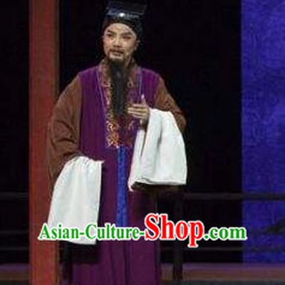 Chinese Yue Opera Tuan Yuan Zhi Hou Laosheng Costumes and Hat Shaoxing Opera Elderly Man Garment Apparels
