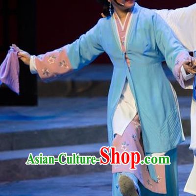 Chinese Shaoxing Opera Actress Blue Dress Ren Heart Medicine Costumes and Headpieces Yue Opera Apparels Young Mistress Garment