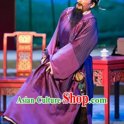 Chinese Yue Opera Laosheng Apparels and Headwear Ren Heart Medicine Shaoxing Opera Elderly Male Garment Landlord Costumes