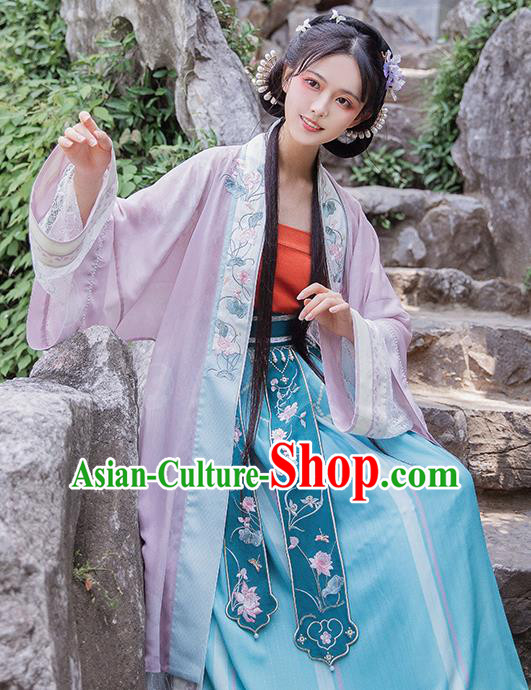 Chinese Ancient Song Dynasty Embroidered Hanfu Dress Noble Lady Historical Costumes Traditional Garment