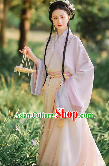 Traditional Chinese Jin Dynasty Hanfu Dress Garment Ancient Noble Lady Embroidered Historical Costumes Traditional Chinese Jin Dynasty Hanfu Dress Garment Ancient Noble Lady Embroidered Historical Costumes