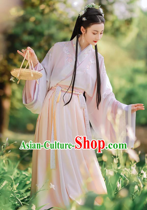 Traditional Chinese Jin Dynasty Hanfu Dress Garment Ancient Noble Lady Embroidered Historical Costumes Traditional Chinese Jin Dynasty Hanfu Dress Garment Ancient Noble Lady Embroidered Historical Costumes