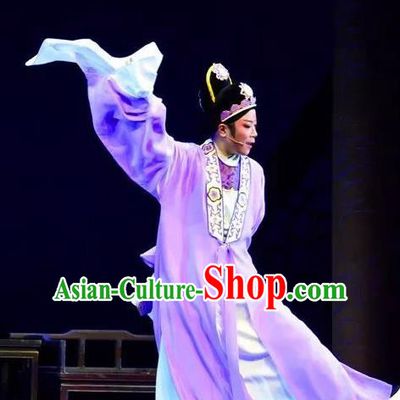 Xianglian Case Chinese Yue Opera Xiaosheng Scholar Chen Shimei Garment Apparels and Headwear Shaoxing Opera Young Man Costumes