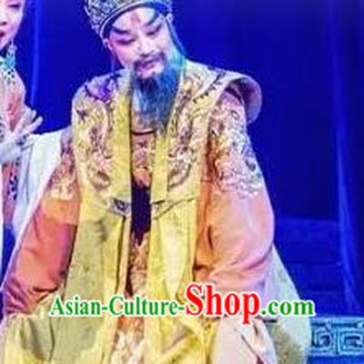 Cang Sheng Chinese Yue Opera Laosheng Elderly Male Apparels and Headwear Shaoxing Opera Emperor Qian Liu Garment Costumes