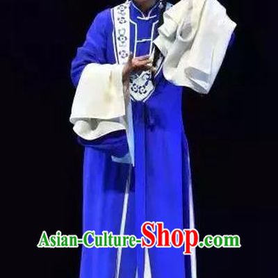 Chinese Shaoxing Opera Distress Maiden Blue Dress Costumes and Headdress Xianglian Case Yue Opera Tsing Yi Garment Apparels