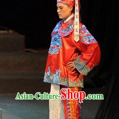 Chinese Yue Opera Wusheng Martial Male Qing Jian Fan Ying Apparels and Headwear Shaoxing Opera Bodyguard Costumes Garment