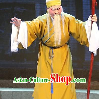 Chinese Yue Opera Old Male Qing Jian Fan Ying Apparels and Headwear Shaoxing Opera Laosheng Elderly Man Costumes Garment