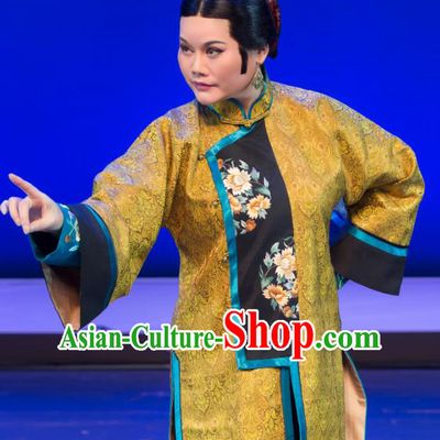 Chinese Shaoxing Opera Landlord Shiva Costumes and Headpieces Wu Gu Niang Yue Opera Middle Age Woman Garment Apparels